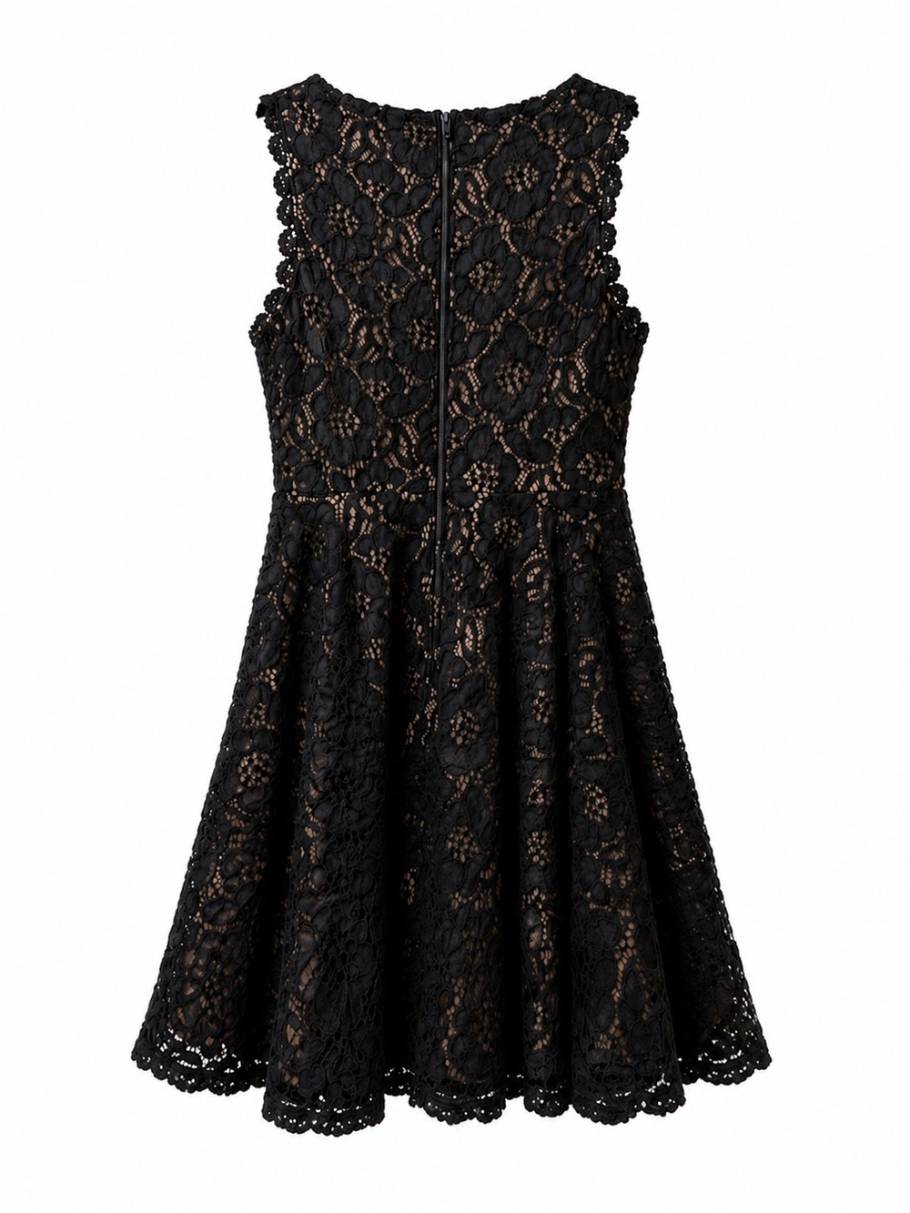 Black Floral Lace Fit Flare Cocktail Party Wedding Guest Skater Dress Sleeveless - Picture 2 of 3